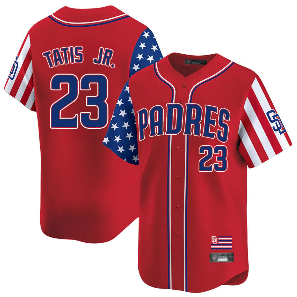 Silnrao S.Diego Padres #23 Fernando Tatis Jr Player Red Independence Day Home Limited Stitched Jerseys