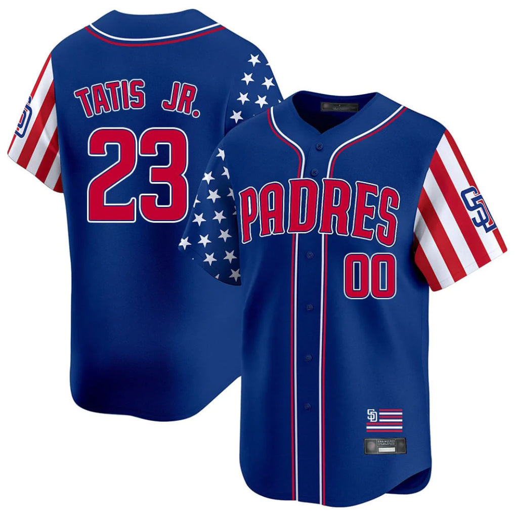 Silnrao S.Diego Padres #23 Fernando Tatis Jr Player Royal Independence Day Home Limited Stitched Jerseys