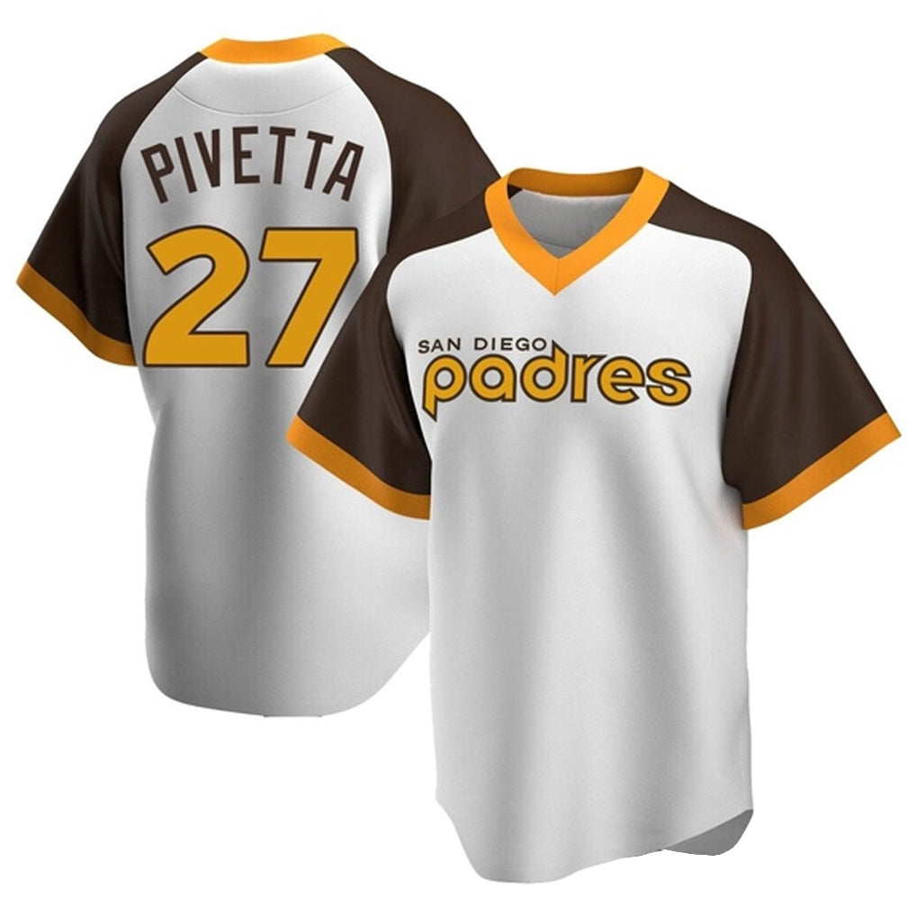 Silnrao S.Diego Padres #27 Nick Pivetta Player White Home Cooperstown Collection Replica Game Stitched Jerseys