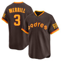 Silnrao S.Diego Padres #3 Jackson Merrill Player Brown Home Cooperstown Collection Replica Game Stitched Jerseys