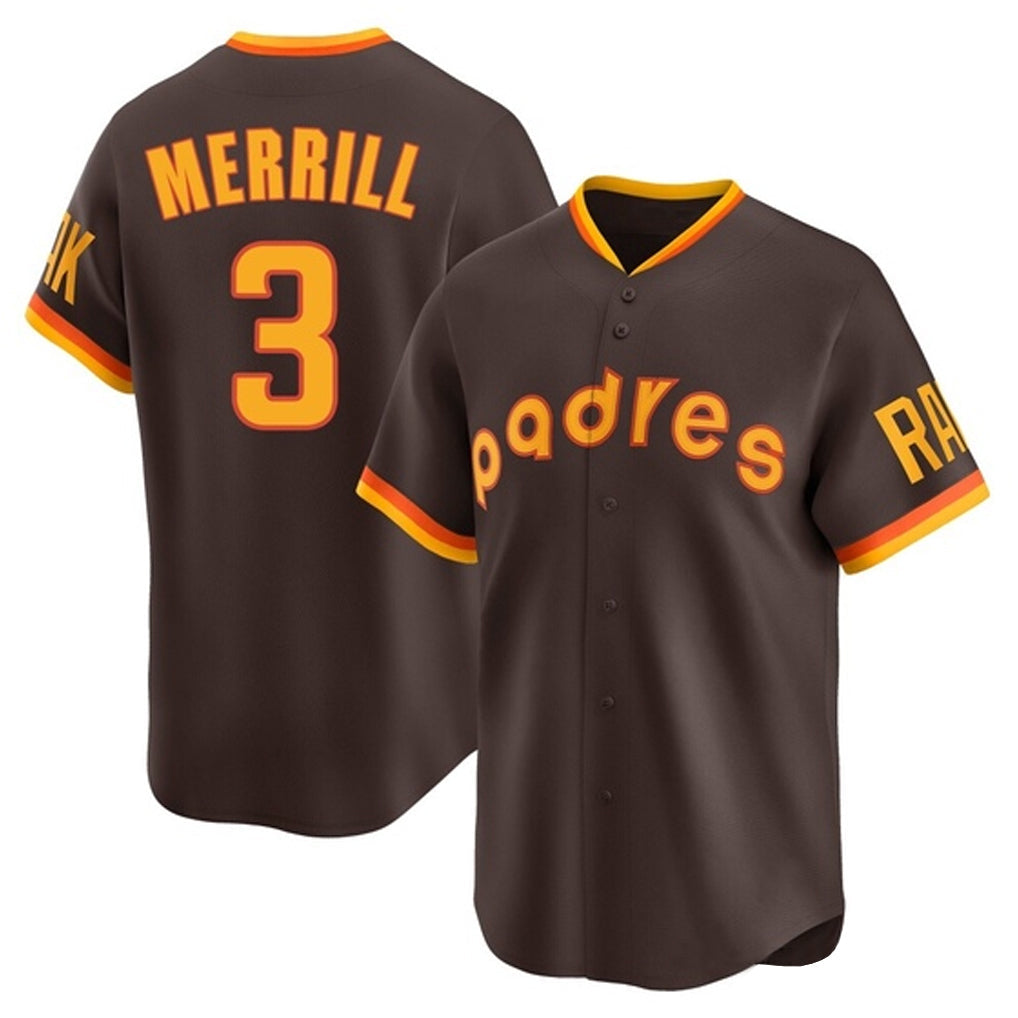 Silnrao S.Diego Padres #3 Jackson Merrill Player Brown Home Cooperstown Collection Replica Game Stitched Jerseys