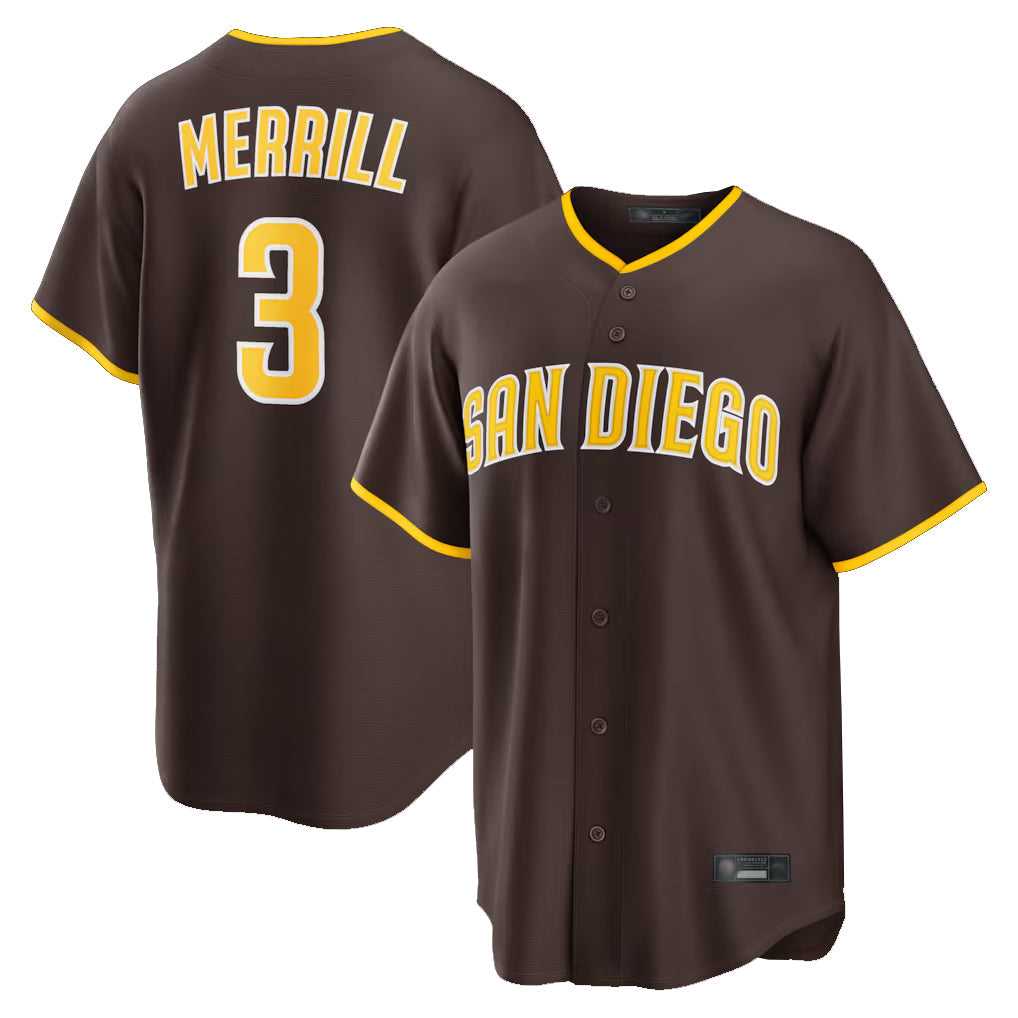 Silnrao S.Diego Padres #3 Jackson Merrill Player Brown Home Game Stitched Jerseys