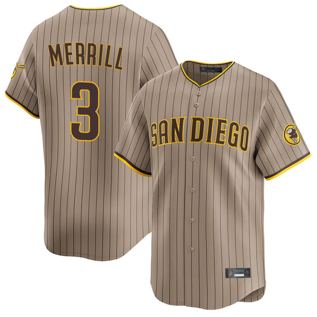 Silnrao S.Diego Padres #3 Jackson Merrill Player Khaki Home Limited Stitched Jerseys