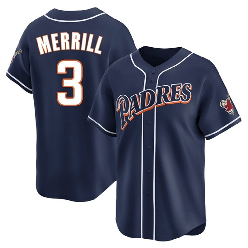 Silnrao S.Diego Padres #3 Jackson Merrill Player Navy Cooperstown Collection Limited Home Stitched Jerseys