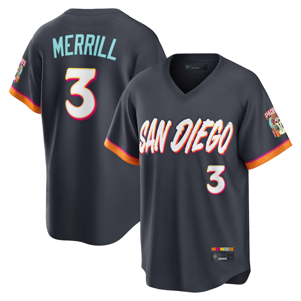 Silnrao S.Diego Padres #3 Jackson Merrill Player Obsidian 2026 City Connect Home Limited T-shirt Stitched Jerseys