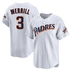 Silnrao S.Diego Padres #3 Jackson Merrill Player White Cooperstown Collection Limited Home Stitched Jerseys