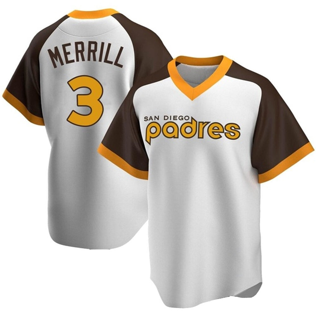 Silnrao S.Diego Padres #3 Jackson Merrill Player White Home Cooperstown Collection Replica Game Stitched Jerseys