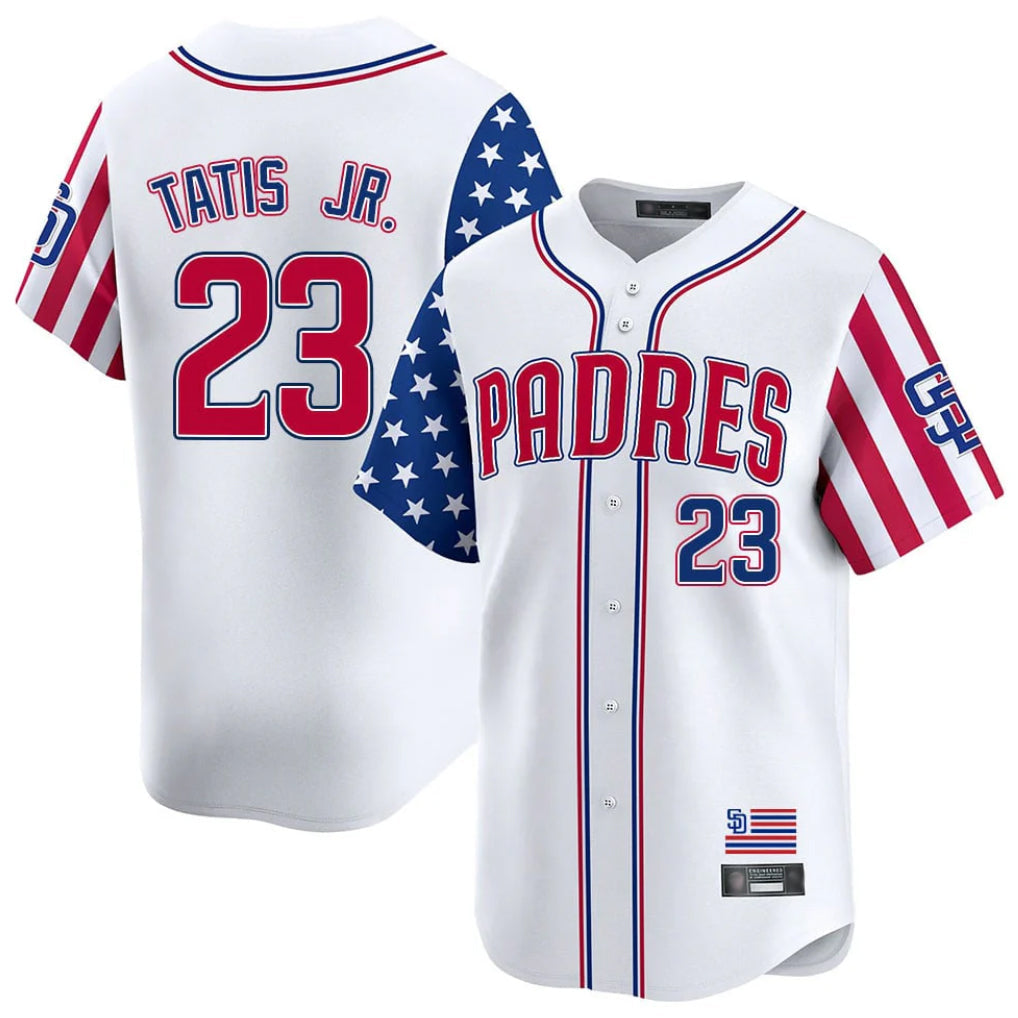 Silnrao S.Diego Padres #23 Fernando Tatis Jr Player White Independence Day Home Limited Stitched Jerseys