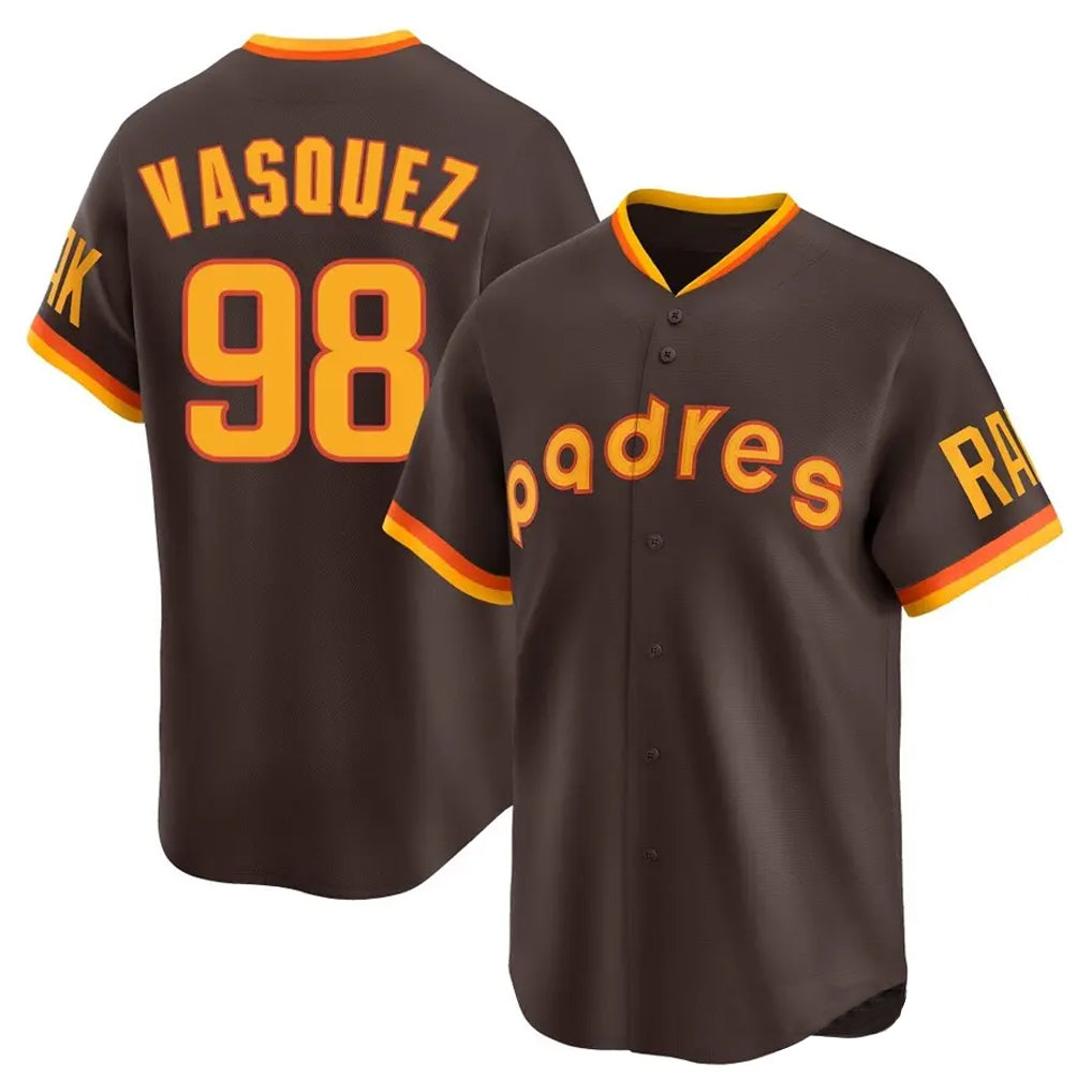 Silnrao S.Diego Padres #98 Randy Vasquez Player Brown Home Cooperstown Collection Replica Game Stitched Jerseys
