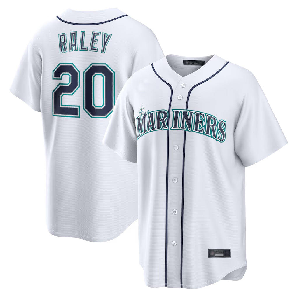 Silnrao S.Mariners #20 Luke Raley Player White Home Game Stitched Jerseys