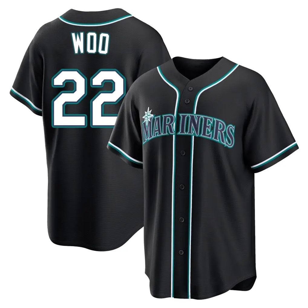 Silnrao S.Mariners #22 Bryan Woo Player Black Fashion Home Limited Stitched Jerseys