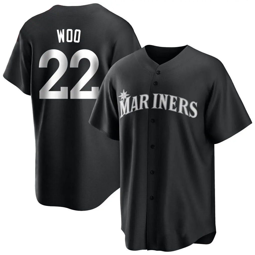 Silnrao S.Mariners #22 Bryan Woo Player Black Home Limited Stitched Jerseys