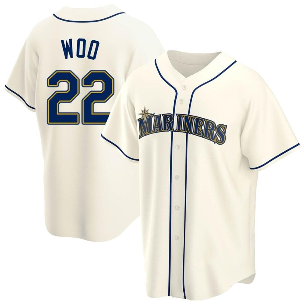Silnrao S.Mariners #22 Bryan Woo Player Cream Home Game Stitched Jerseys
