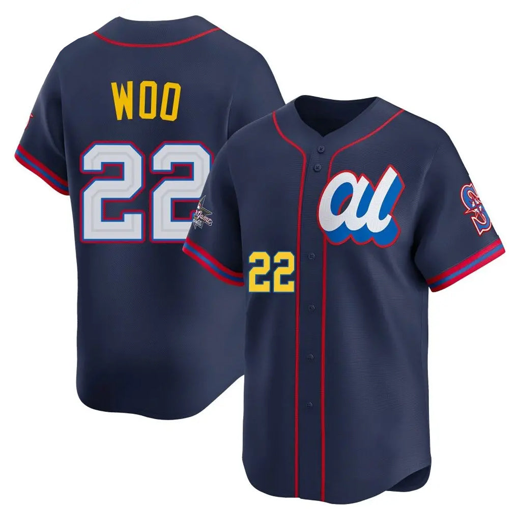Silnrao S.Mariners #22 Bryan Woo Player Navy American League All-Star Edition Limited Stitched Jerseys