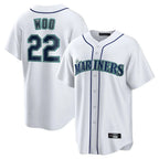 Silnrao S.Mariners #22 Bryan Woo Player White Home Game Stitched Jerseys