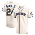 Silnrao S.Mariners #24 Ken Griffey Jr Player Cream Home Limited Elite Stitched Jerseys