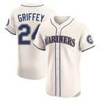 Silnrao S.Mariners #24 Ken Griffey Jr Player Cream Home Limited Elite Stitched Jerseys