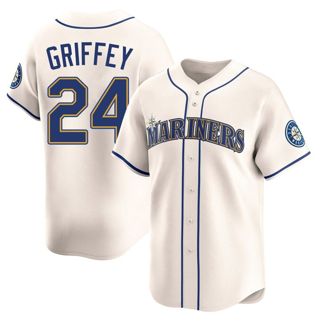 Silnrao S.Mariners #24 Ken Griffey Jr Player Cream Home Limited Stitched Jerseys