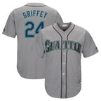 Silnrao S.Mariners #24 Ken Griffey Jr Player Gray Cool Base Home Game Stitched Jerseys