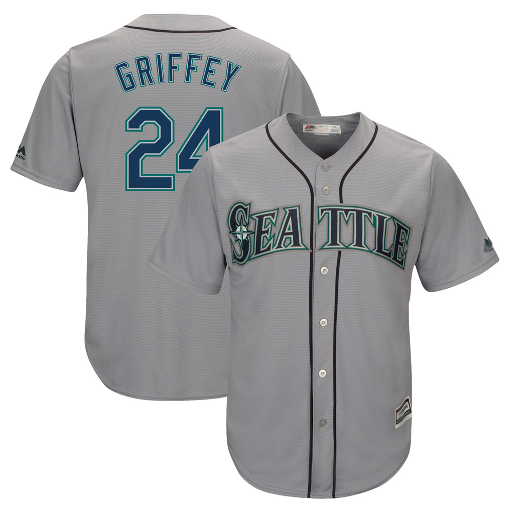Silnrao S.Mariners #24 Ken Griffey Jr Player Gray Cool Base Home Game Stitched Jerseys