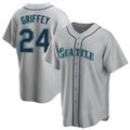 Silnrao S.Mariners #24 Ken Griffey Jr Player Gray Home Game Stitched Jerseys
