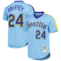 Silnrao S.Mariners #24 Ken Griffey Jr Player Light Blue Mitchell & Ness Cooperstown Collection Game Stitched Jerseys