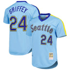Silnrao S.Mariners #24 Ken Griffey Jr Player Light Blue Mitchell & Ness Cooperstown Collection Game Stitched Jerseys