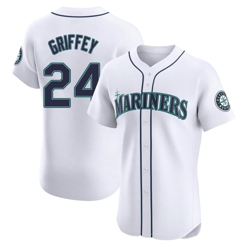 Silnrao S.Mariners #24 Ken Griffey Jr Player White Home Limited Elite Stitched Jerseys