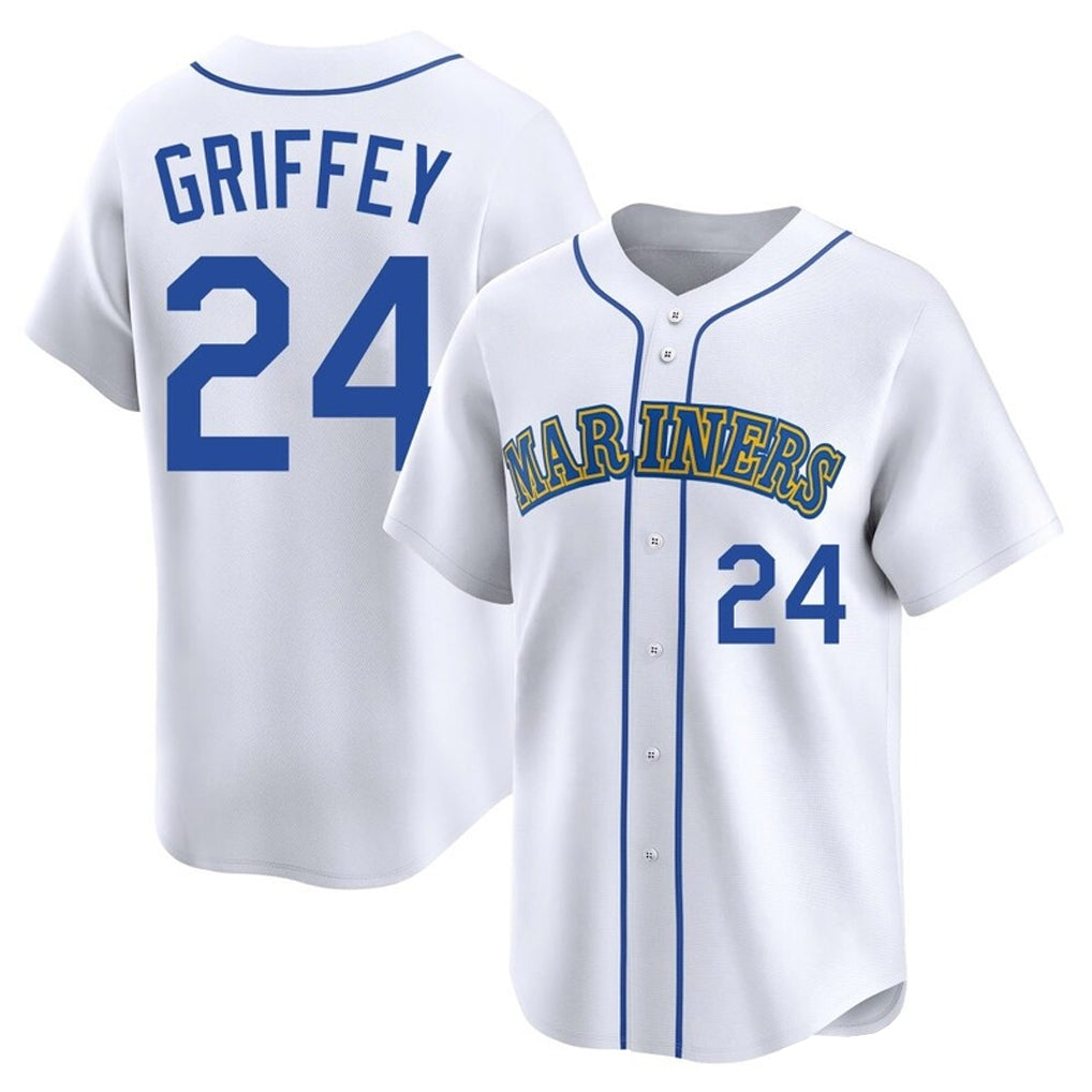 Silnrao S.Mariners #24 Ken Griffey Jr Player White Pitch Fashion Game Stitched Jerseys