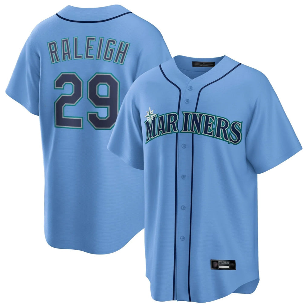 Silnrao S.Mariners #29 Cal Raleigh Player Light Blue Home Game Stitched Jerseys