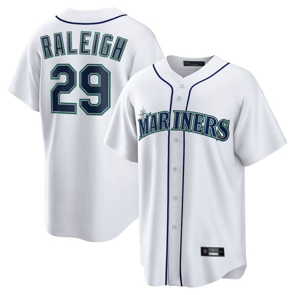 Silnrao S.Mariners #29 Cal Raleigh Player White Home Game Stitched Jerseys