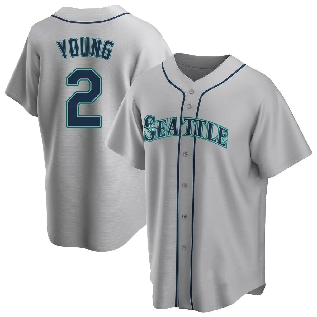 Silnrao S.Mariners #2 Cole Young Player Gray Home Game Stitched Jerseys