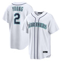 Silnrao S.Mariners #2 Cole Young Player White Home Game Stitched Jerseys
