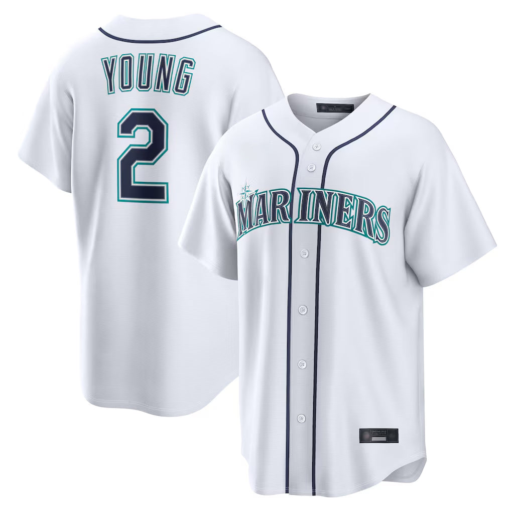 Silnrao S.Mariners #2 Cole Young Player White Home Game Stitched Jerseys