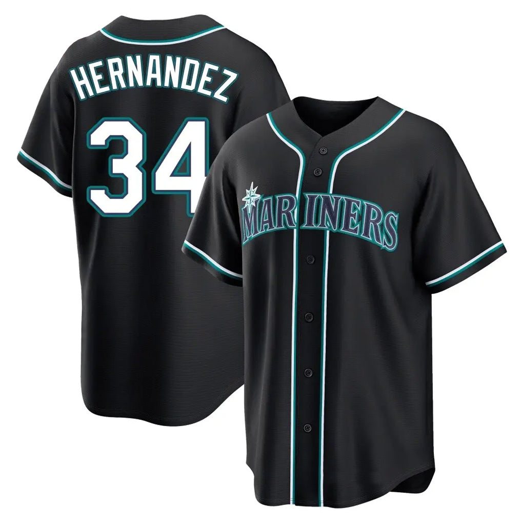 Silnrao S.Mariners #34 Felix Hernandez Player Black Fashion Home Limited Stitched Jerseys