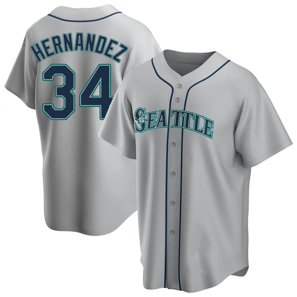 Silnrao S.Mariners #34 Felix Hernandez Player Gray Home Game Stitched Jerseys