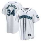 Silnrao S.Mariners #34 Felix Hernandez Player White Home Game Stitched Jerseys