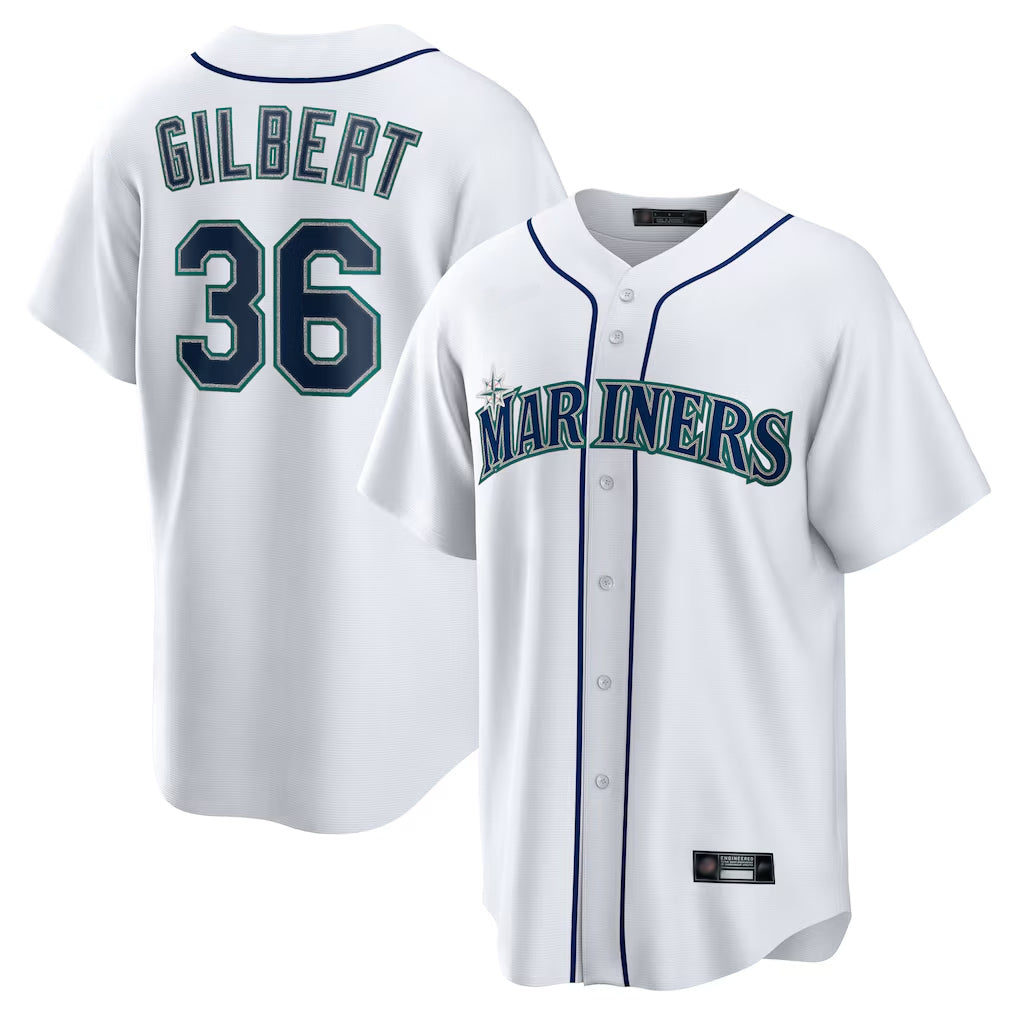 Silnrao S.Mariners #36 Logan Gilbert Player White Home Game Stitched Jerseys
