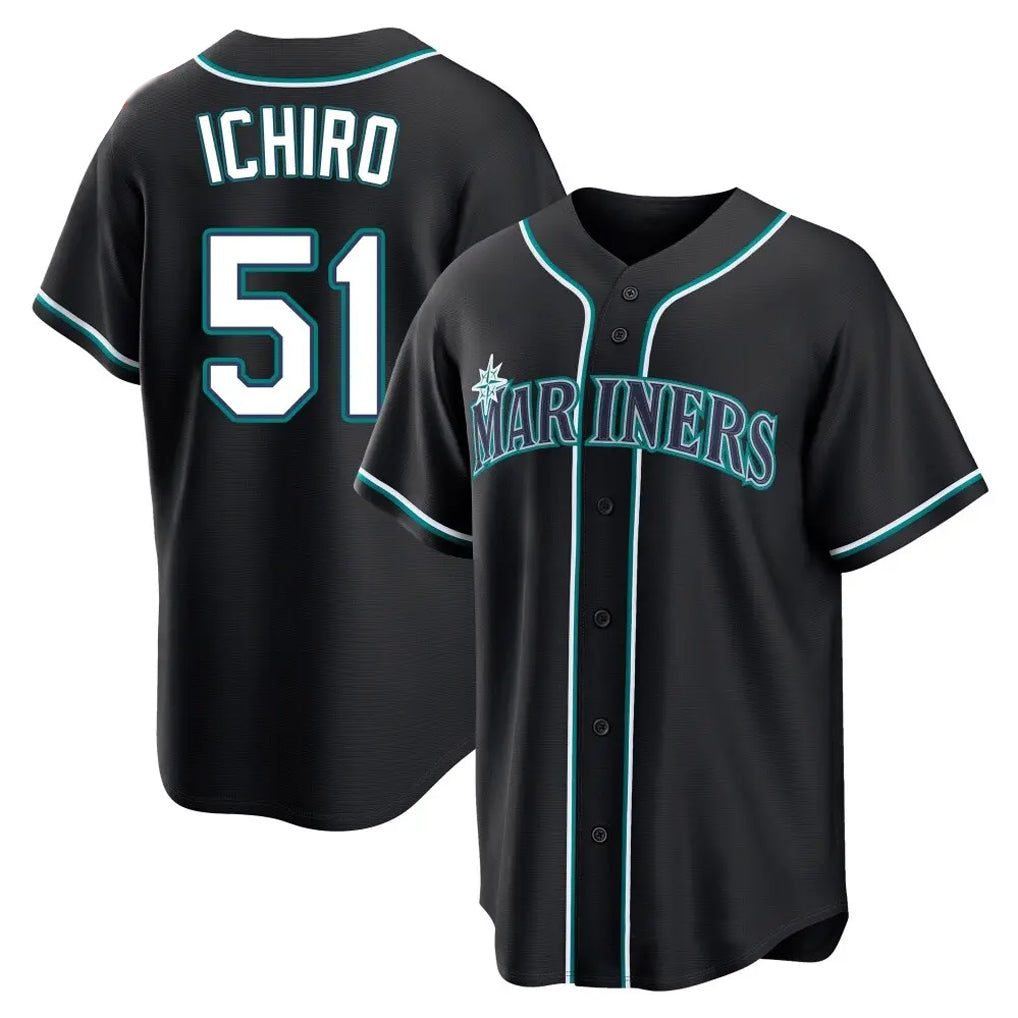 Silnrao S.Mariners #51 Ichiro Suzuki Player Black Fashion Home Limited Stitched Jerseys