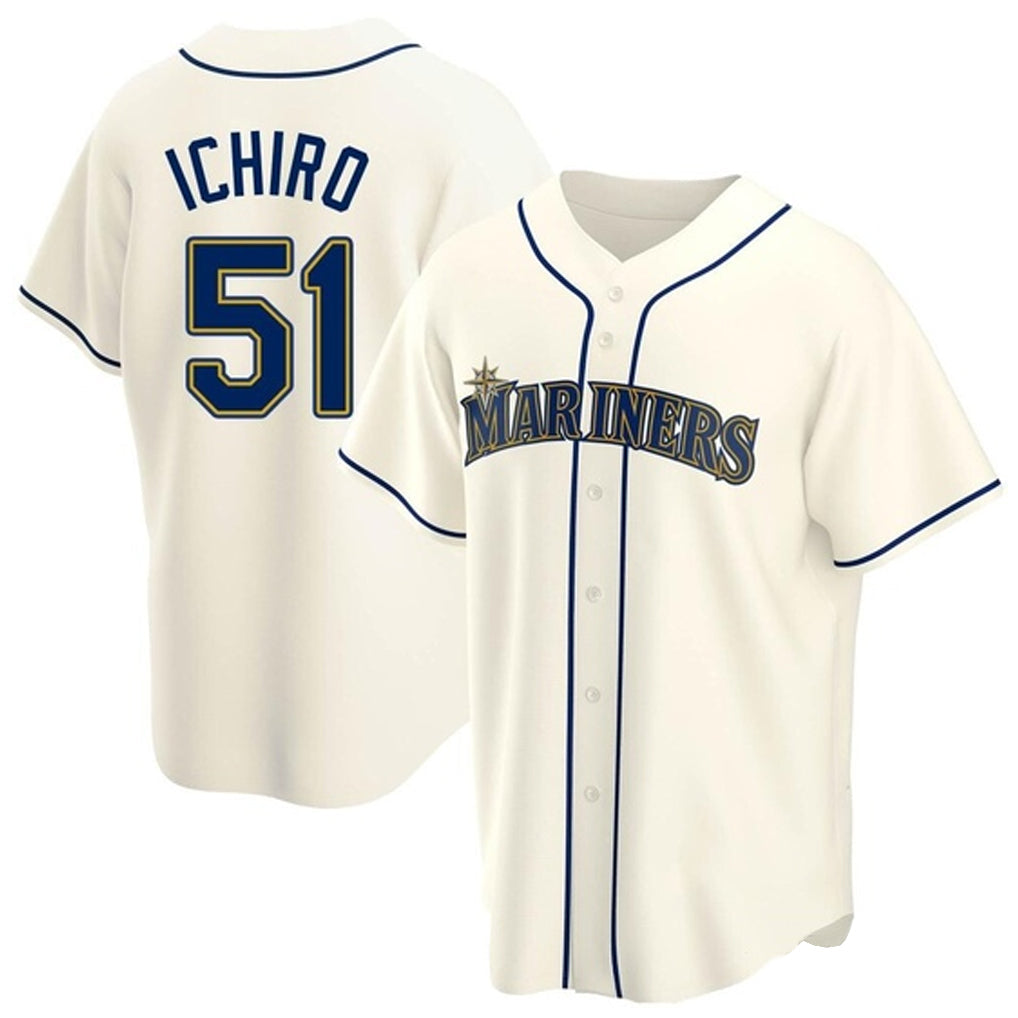 Silnrao S.Mariners #51 Ichiro Suzuki Player Cream Home Game Stitched Jerseys