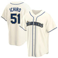 Silnrao S.Mariners #51 Ichiro Suzuki Player Cream Home Game Stitched Jerseys
