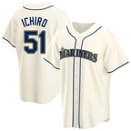 Silnrao S.Mariners #51 Ichiro Suzuki Player Cream Home Game Stitched Jerseys
