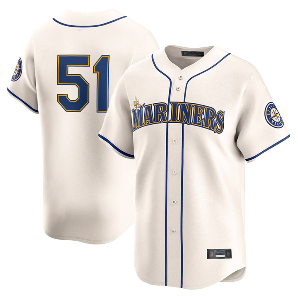 Silnrao S.Mariners #51 Ichiro Suzuki Player Cream Home Limited Stitched Jerseys