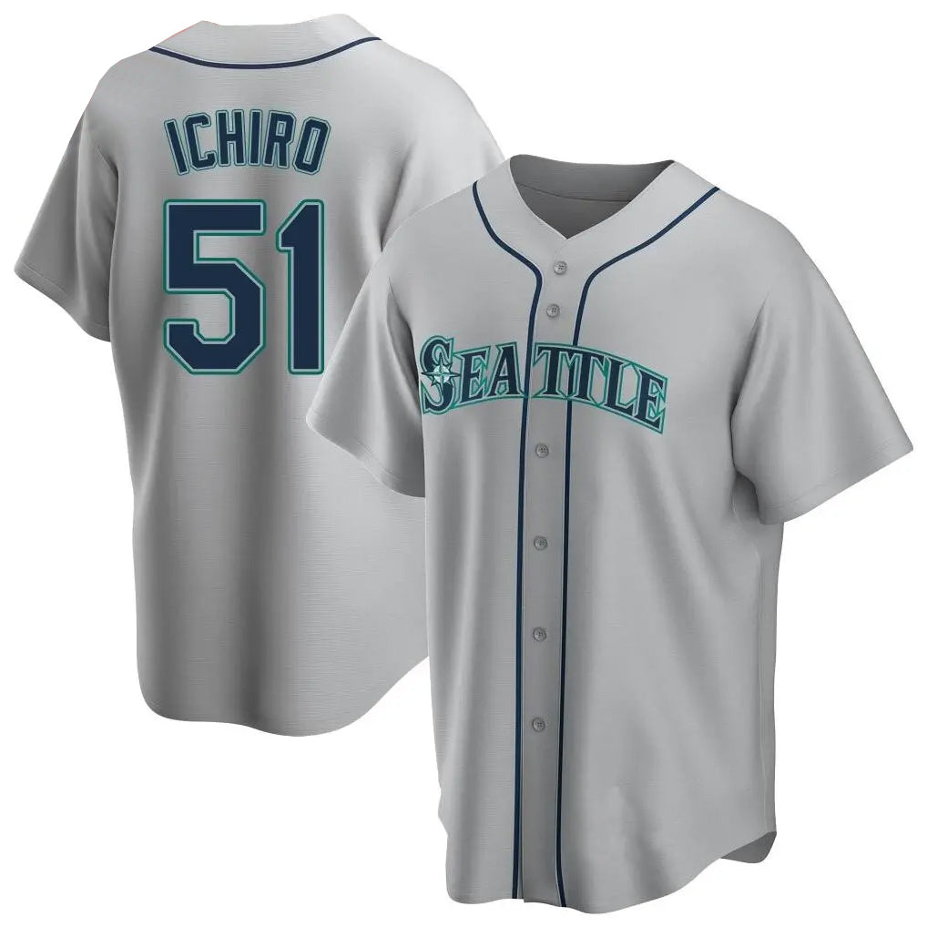 Silnrao S.Mariners #51 Ichiro Suzuki Player Gray Home Game Stitched Jerseys