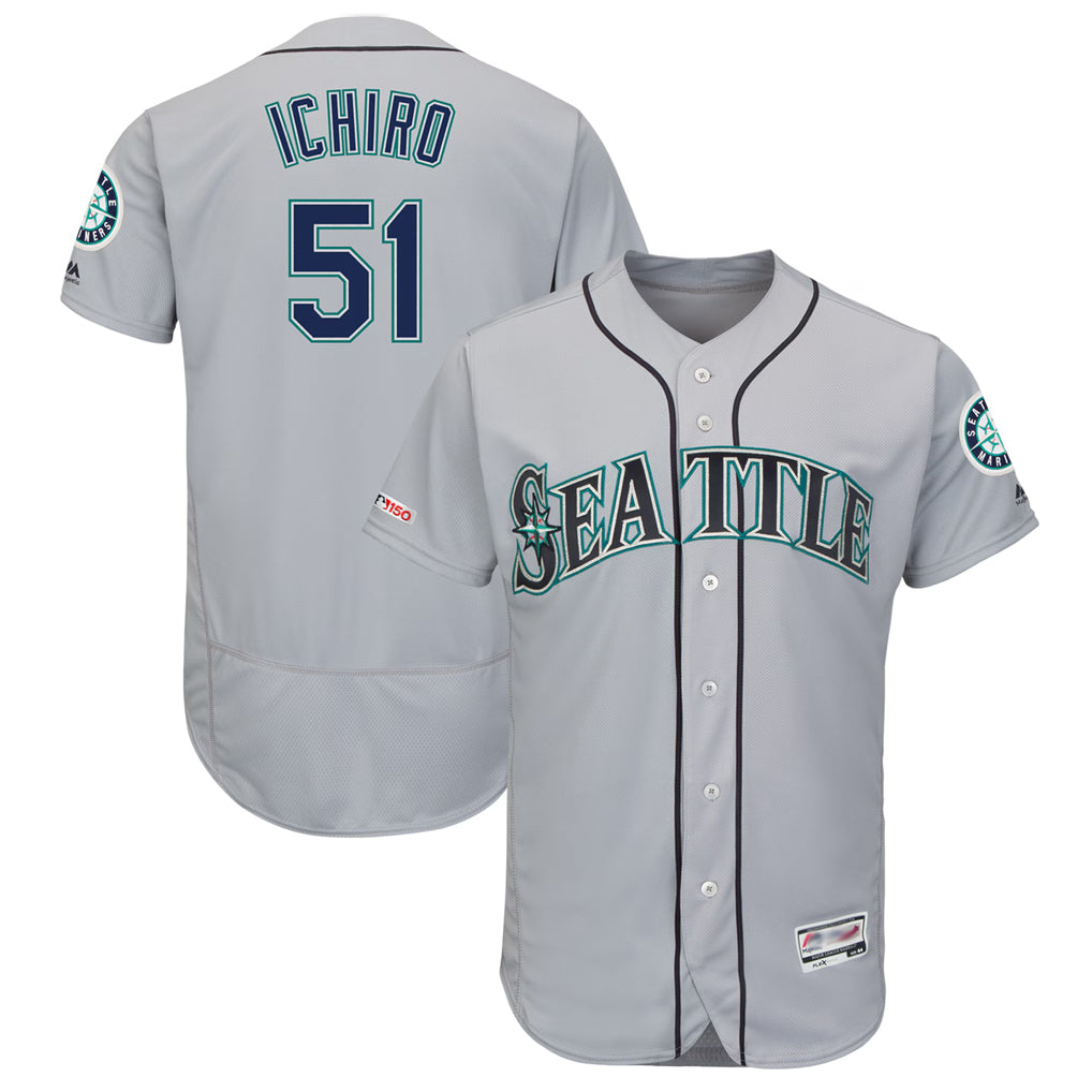 Silnrao S.Mariners #51 Ichiro Suzuki Player Gray Majestic Road Flex Base Collection Limited Stitched Jerseys