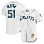 Silnrao S.Mariners #51 Ichiro Suzuki Player White Mitchell & Ness All-Star Game Cooperstown Collection Authentic Limited Stitched Jerseys