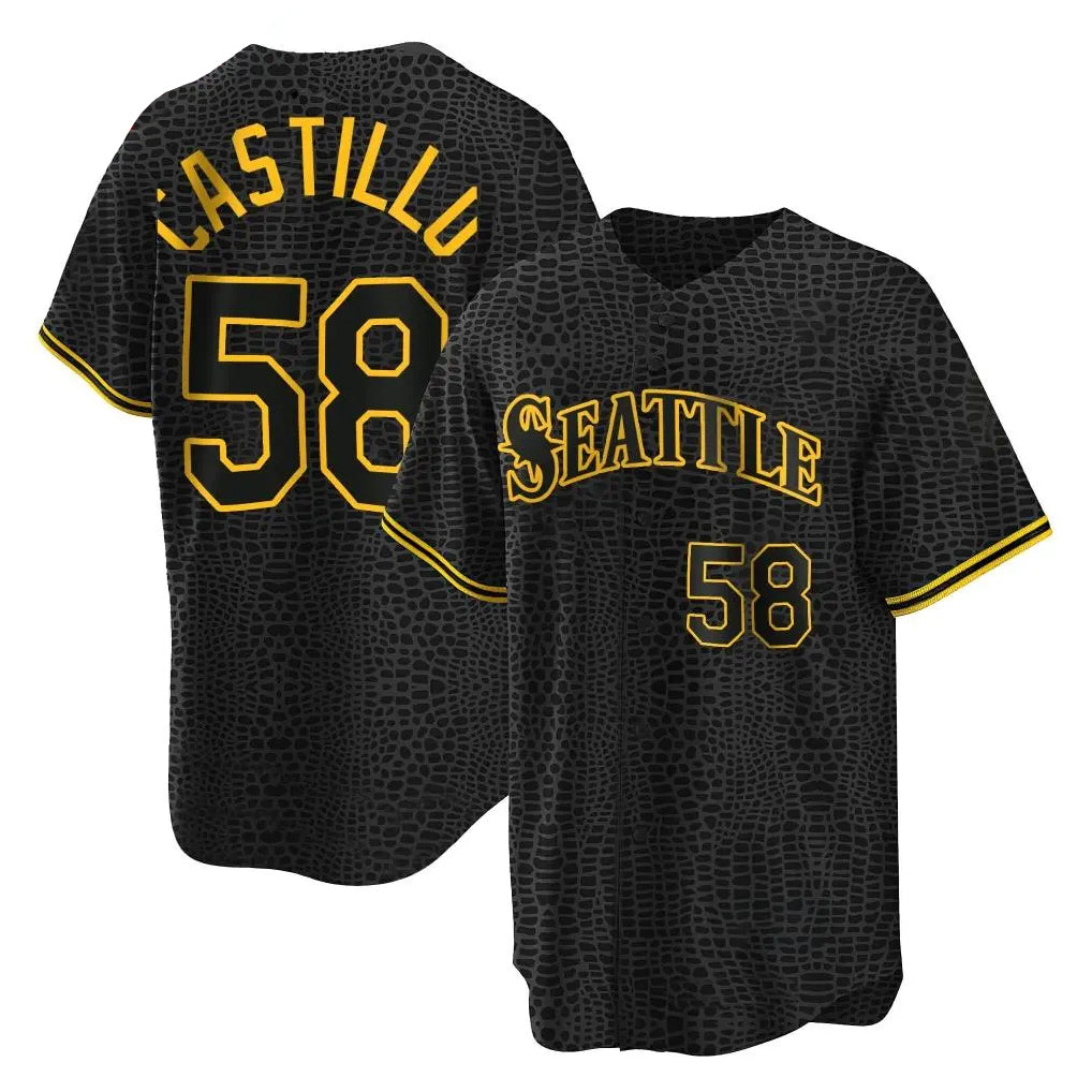 Silnrao S.Mariners #58 Luis Castillo Player Black Snake Skin City Home Limited Stitched Jerseys