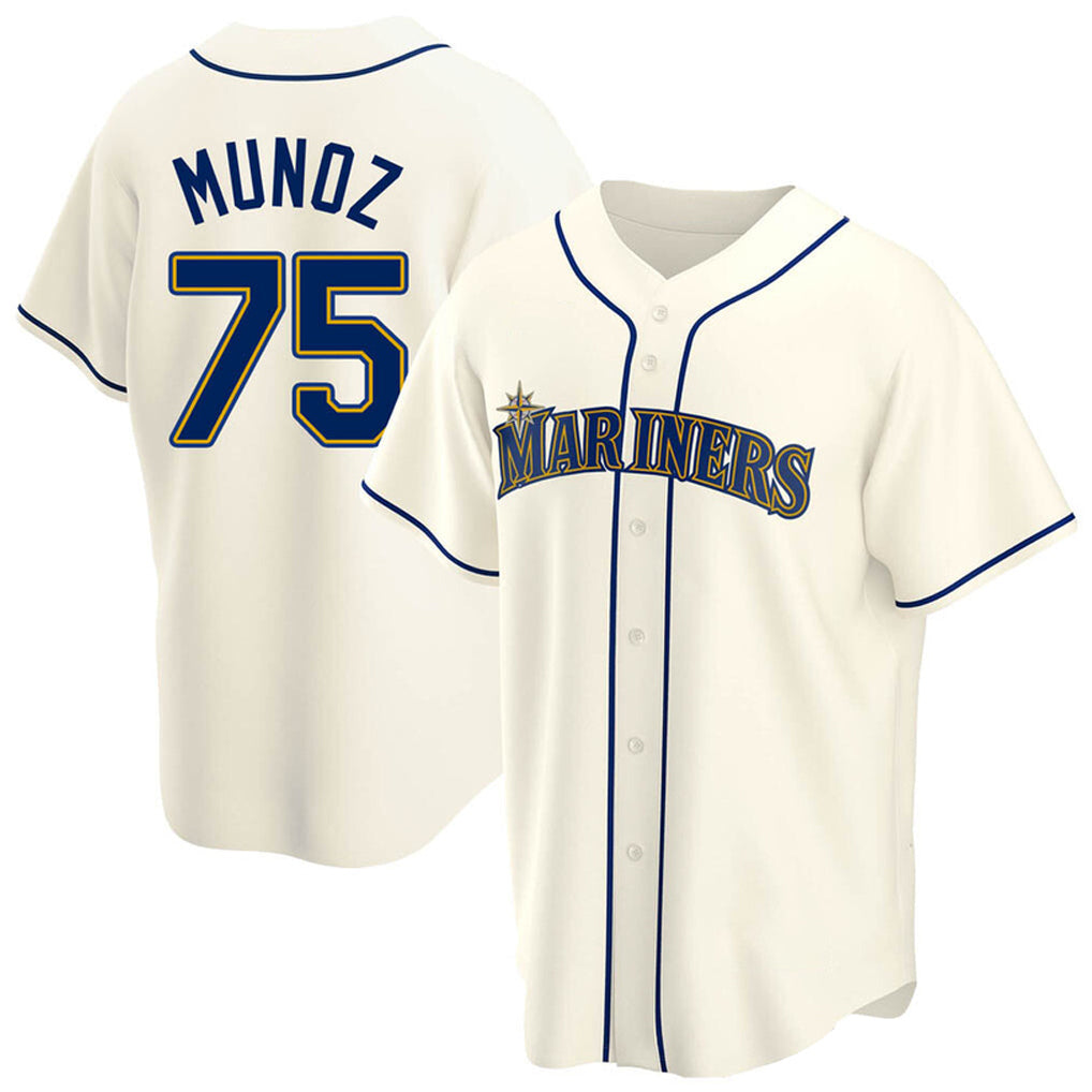 Silnrao S.Mariners #75 Andres Munoz Player Cream Home Game Stitched Jerseys