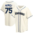 Silnrao S.Mariners #75 Andres Munoz Player Cream Home Game Stitched Jerseys