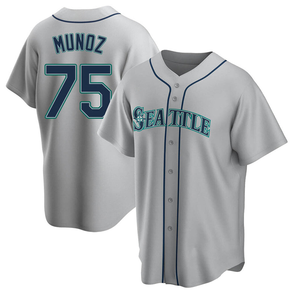Silnrao S.Mariners #75 Andres Munoz Player Gray Home Game Stitched Jerseys